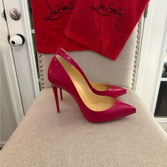 Christian Louboutin Hot Pink/Fuchsia Patent Leather Pointed-Toe Pumps - Picture 8 of 11